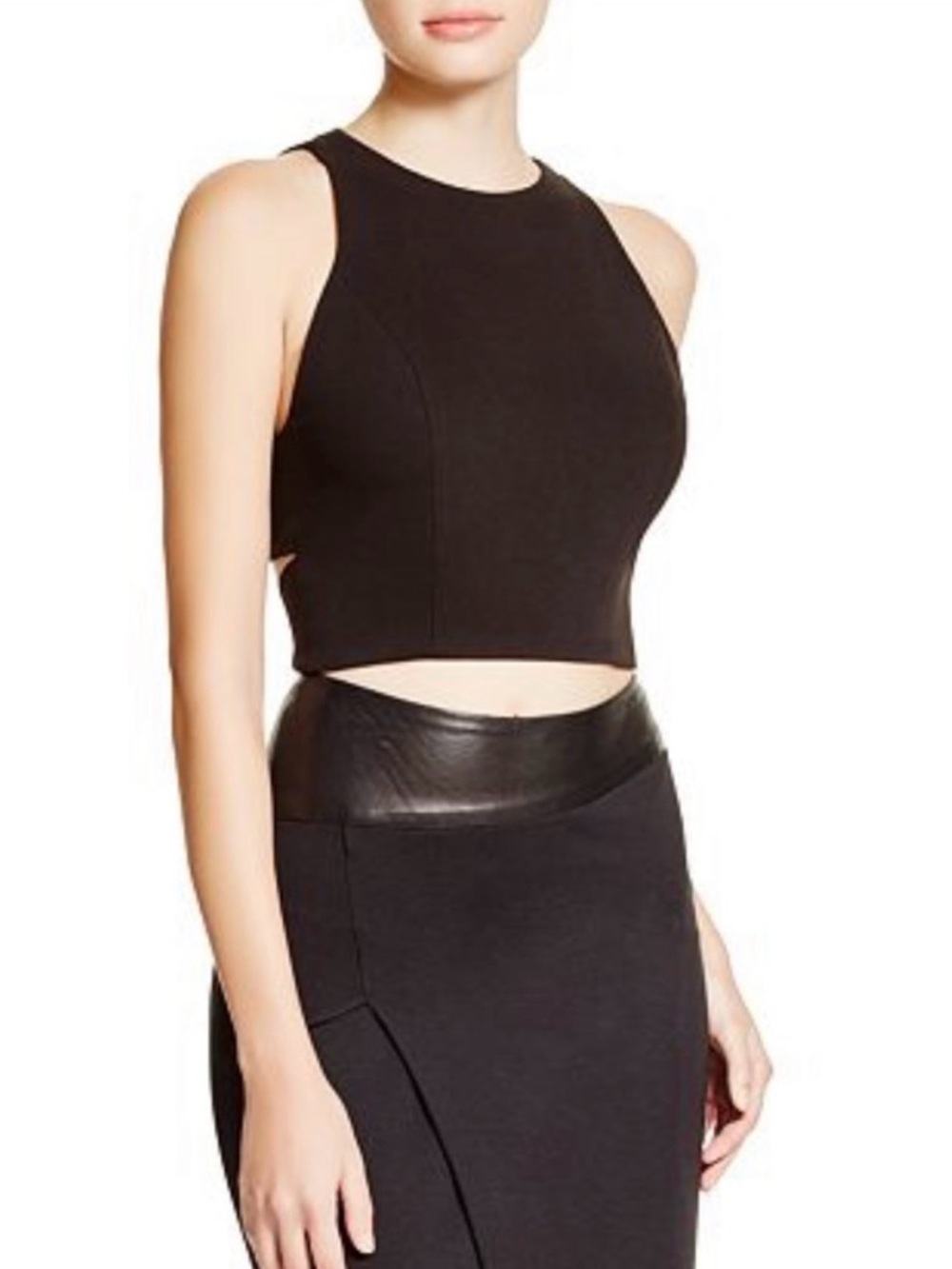 Alice + Olivia Barrett Cut-out Back Sleeveless Black Crop Top 0